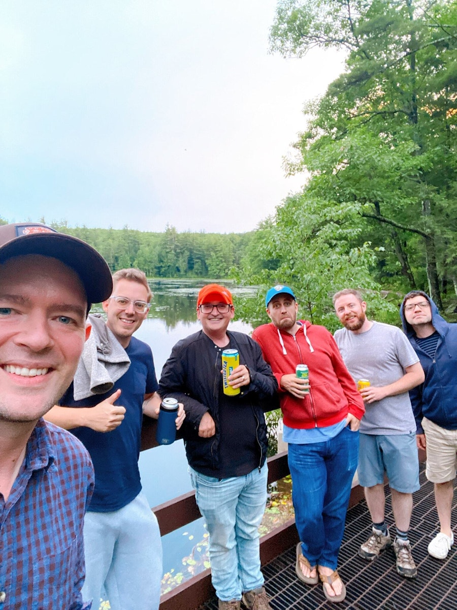Dan and friends on a trek through the woods